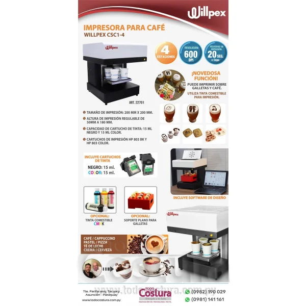 IMPRESORA PARA TORTAS / CAFE (4 ESTACIONES) WILLPEX CSC1-4
